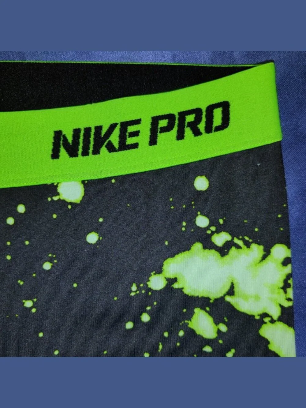 Nike Pro Dri-FIT Fitted Capri Leggings - Black w/Neon Green Splatter - Women's S